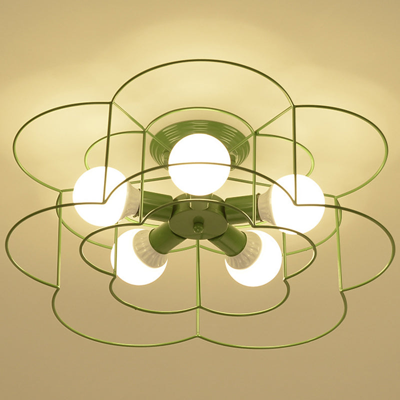 Blume Semi -Flush -Leuchten Retro Industrial Style Metall Deckenleuchte für Schlafzimmer