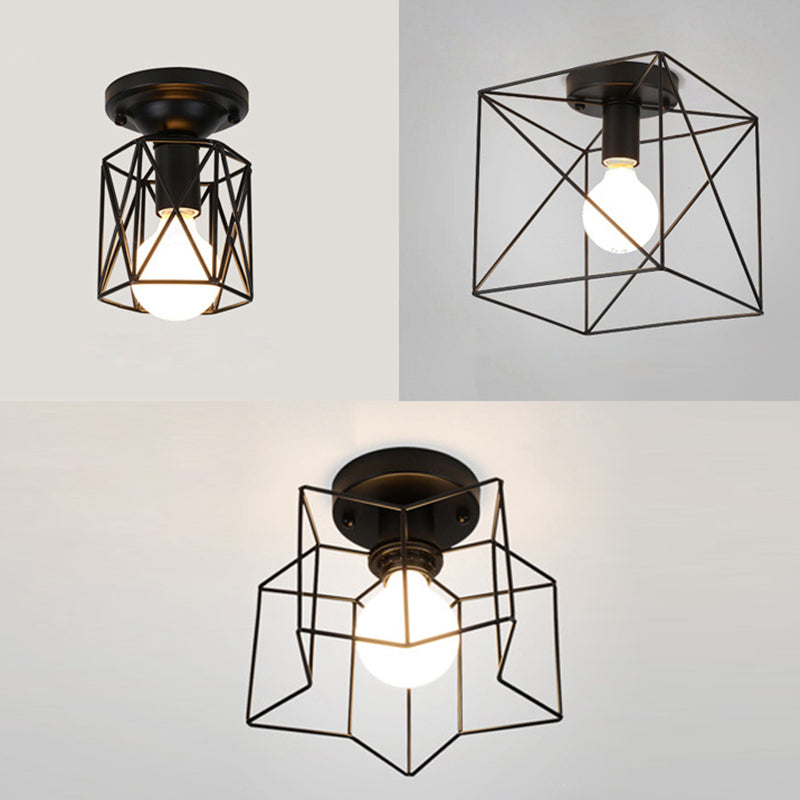 1 Light Semi Flush Chandelier Retro Industrial Style Metal Ceiling Mount Light Fixture for Hallway