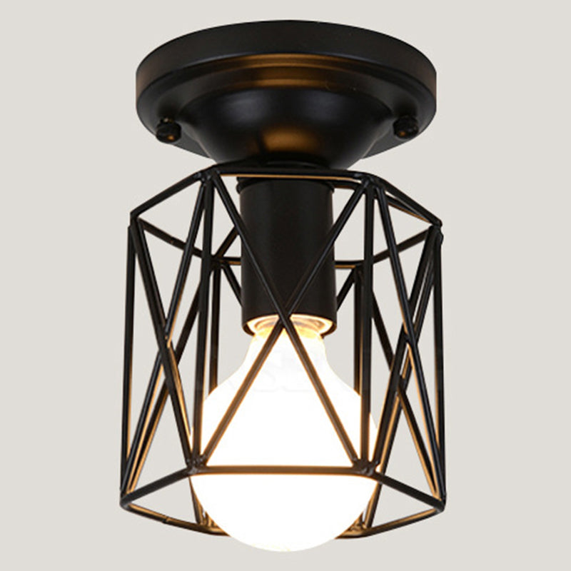 1 Light Semi Flush Chandelier Retro Industrial Style Metal Ceiling Mount Light Fixture for Hallway