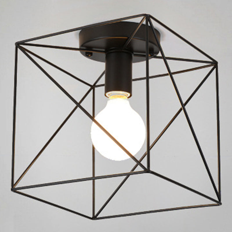 1 Light Semi Flush Chandelier Retro Industrial Style Metal Ceiling Mount Light Fixture for Hallway