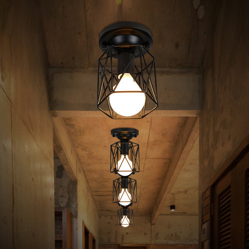 1 Light Semi Flush Chandelier Retro Industrial Style Metal Ceiling Mount Light Fixture for Hallway