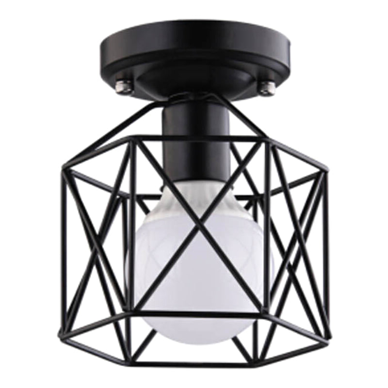 1 Light Semi Flush Chandelier Retro Industrial Style Metal Ceiling Mount Light Fixture for Hallway