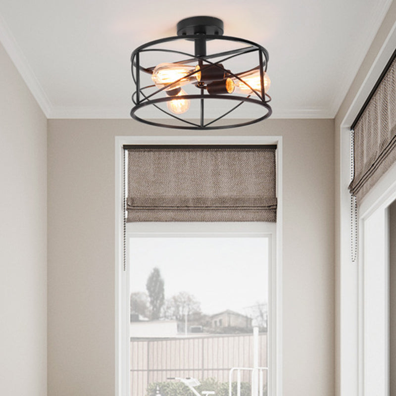 Gitterkäfig-Unterputz-Deckenleuchte, Retro-Industriestil, Metall-Deckeneinbauleuchte für Wohnzimmer