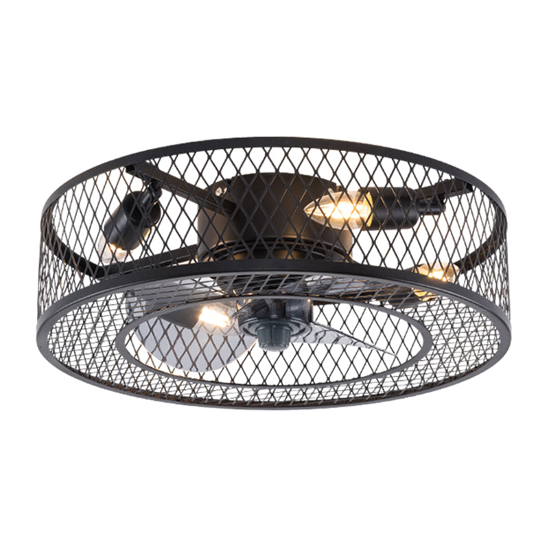 Cage Drum Semi Flush Mount Light Fixture Industrial Style Metal Ceiling Light Fixture for Bedroom
