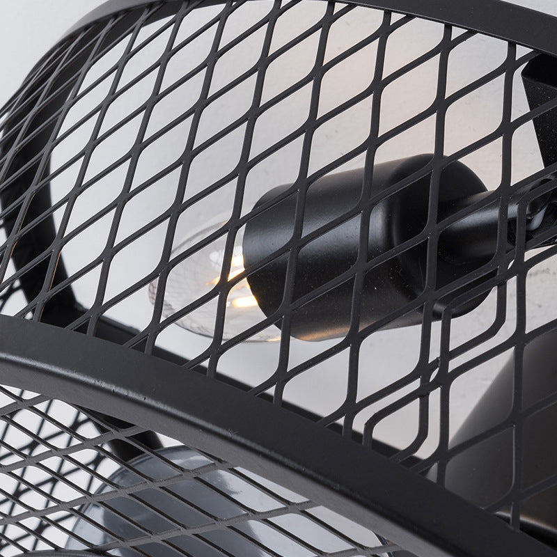 Cage Drum Semi Flush Mount Light Fixture Industrial Style Metal Ceiling Light Fixture for Bedroom