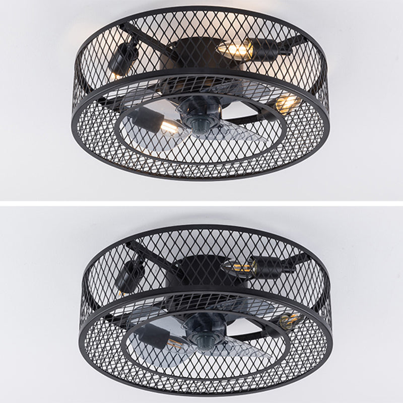 Cage Drum Semi Flush Mount Light Fixture Industrial Style Metal Ceiling Light Fixture for Bedroom
