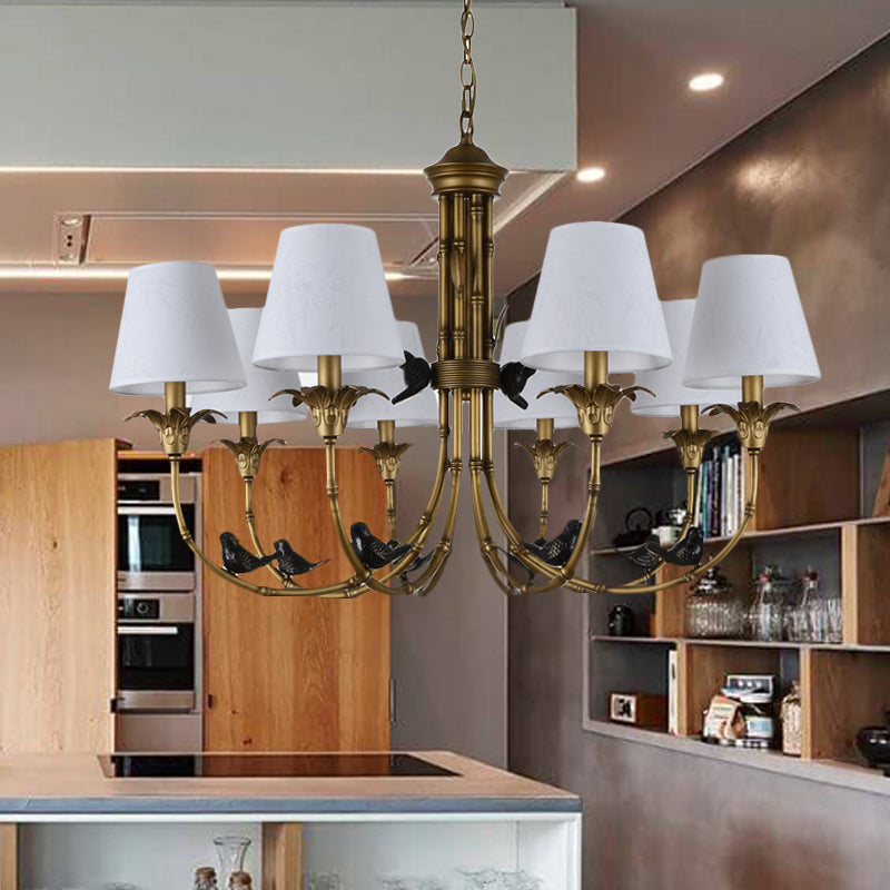 3/6/8 Lights Suspension Pendant Rustic Cone Fabric Hanging Chandelier in White for Living Room