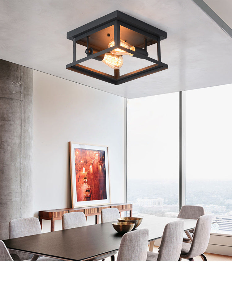 Square Flush Mount Ceiling Light Nordic Industrial Style Metal Ceiling Mount Chandelier for Hallway