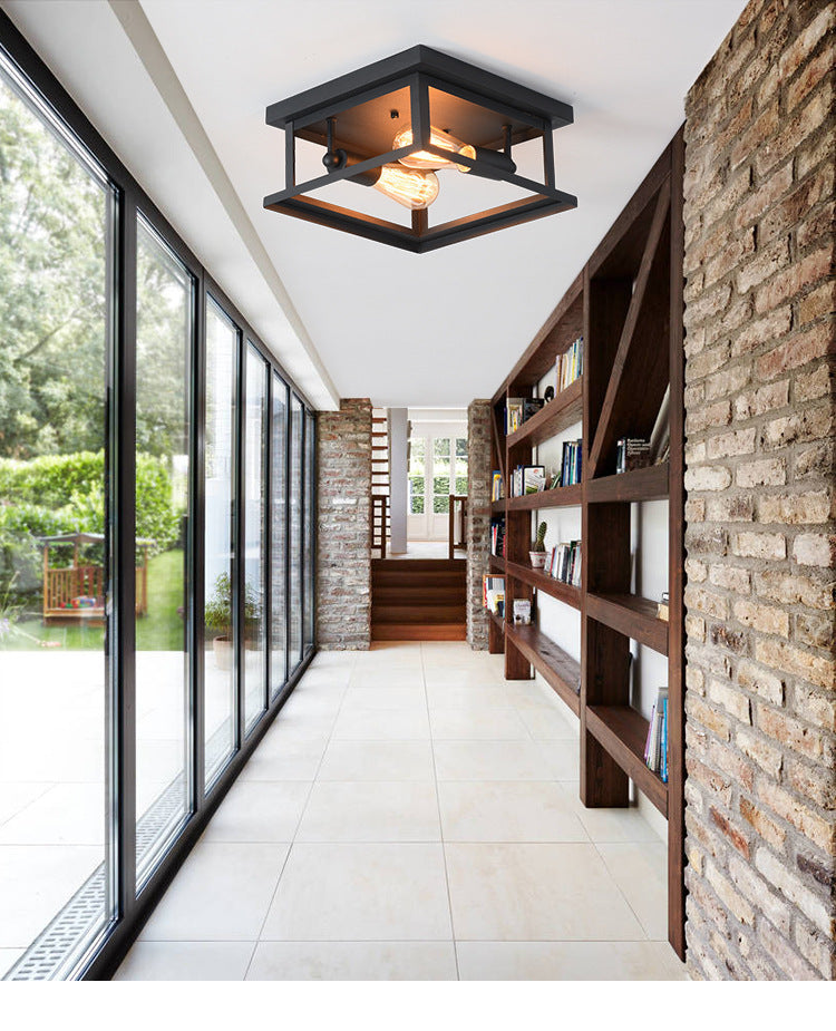 Square Flush Mount Ceiling Light Nordic Industrial Style Metal Ceiling Mount Chandelier for Hallway