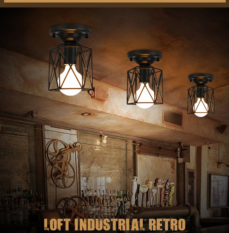 1 Light Semi Flush Chandelier Retro Industrial Style Metal Ceiling Mount Light Fixture for Hallway