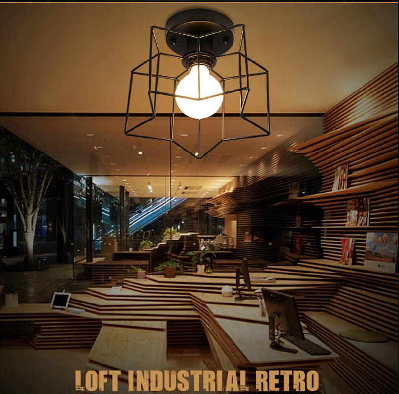 1 Light Semi Flush Chandelier Retro Industrial Style Metal Ceiling Mount Light Fixture for Hallway