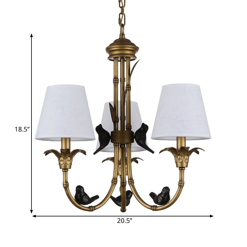 3/6/8 Lights Suspension Pendant Rustic Cone Fabric Hanging Chandelier in White for Living Room
