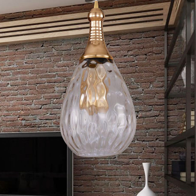 Vintage Teardrop Pendant Lighting 1 Bulb Height Adjustable Amber/Clear/Smoke Water Glass Shade Hanging Ceiling Light
