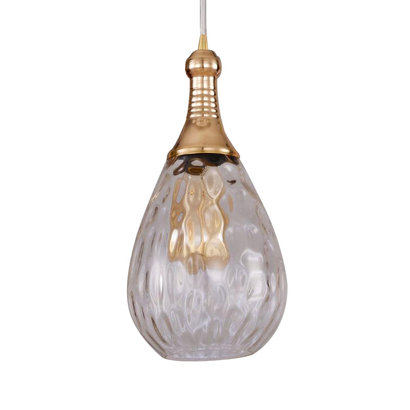 Vintage Teardrop Pendant Lighting 1 Bulb Height Adjustable Amber/Clear/Smoke Water Glass Shade Hanging Ceiling Light