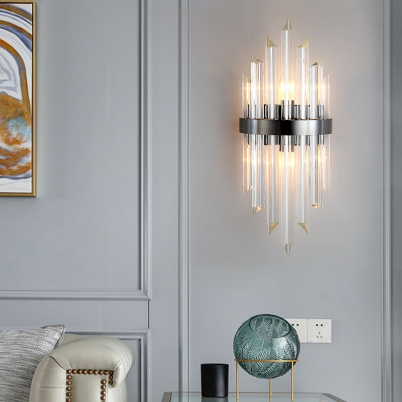 Klarer Kristall Mini -Wandbeleuchtung zeitgenössischer Wohnzimmer Wandhalterung Lampe in Schwarz