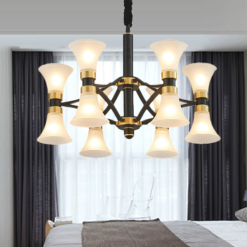 Pendre suspension à suspension évasée blanche 6/12/16 Lumières Chandelier moderne en noir et or