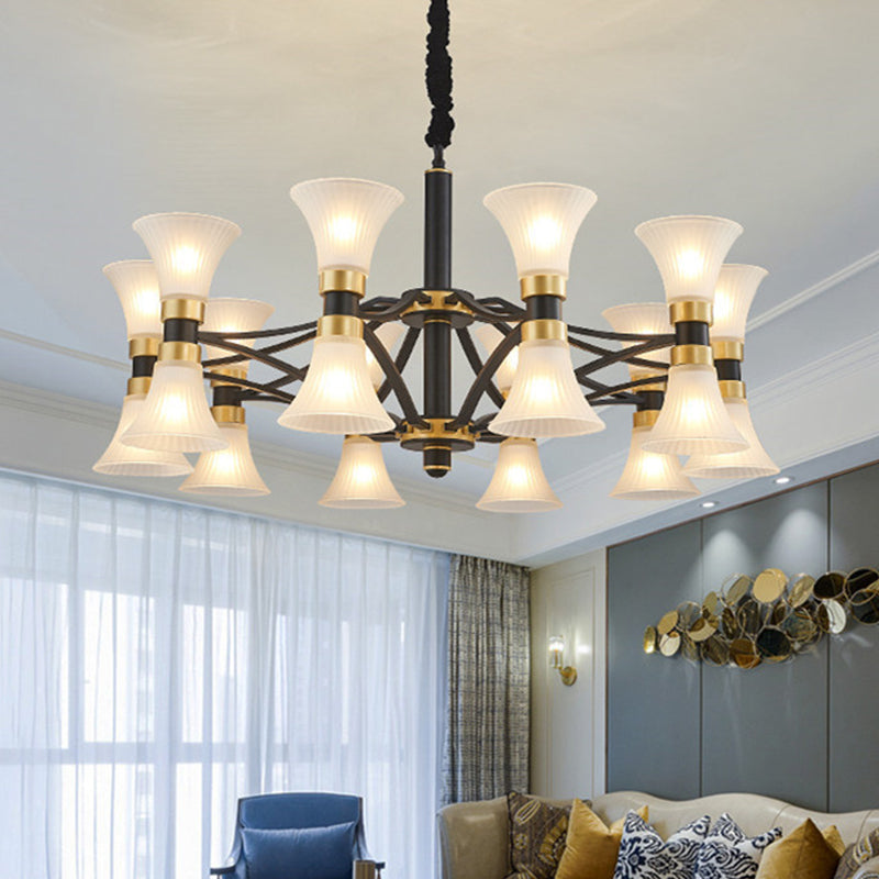 Pendre suspension à suspension évasée blanche 6/12/16 Lumières Chandelier moderne en noir et or