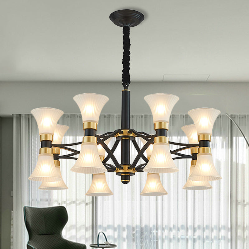 Pendre suspension à suspension évasée blanche 6/12/16 Lumières Chandelier moderne en noir et or