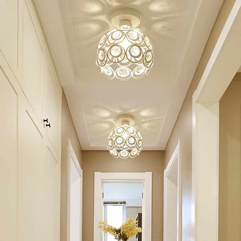 White/Black Domed Flush Mount Light with Crystal Bead Modernist Metal 1 Light Ceiling Flush Mount for Kitchen