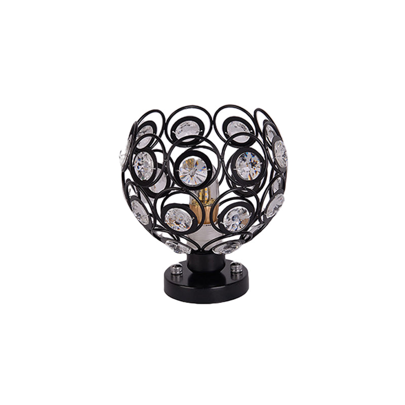 White/Black Domed Flush Mount Light with Crystal Bead Modernist Metal 1 Light Ceiling Flush Mount for Kitchen