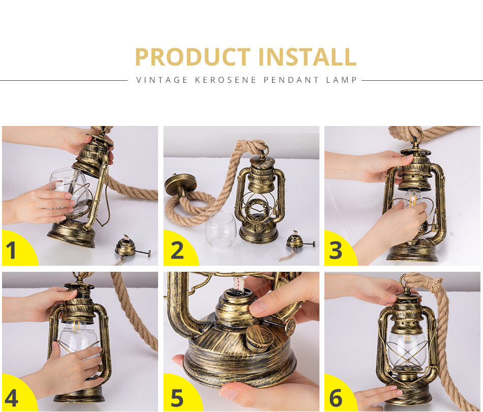 Lámpara de techo de linterna de vidrio transparente náutico 1 cabezal colgante con cuerda de cáñamo