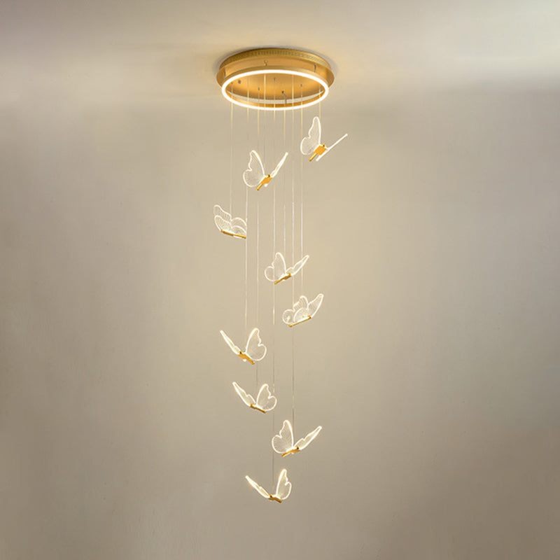 Butterfly Spiral Treppe Deckenbeleuchtung Acryl moderner LED-Multi-Licht-Anhänger in Gold