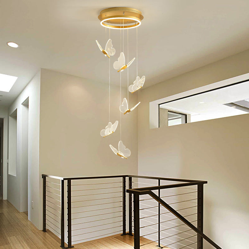 Butterfly Spiral Treppe Deckenbeleuchtung Acryl moderner LED-Multi-Licht-Anhänger in Gold