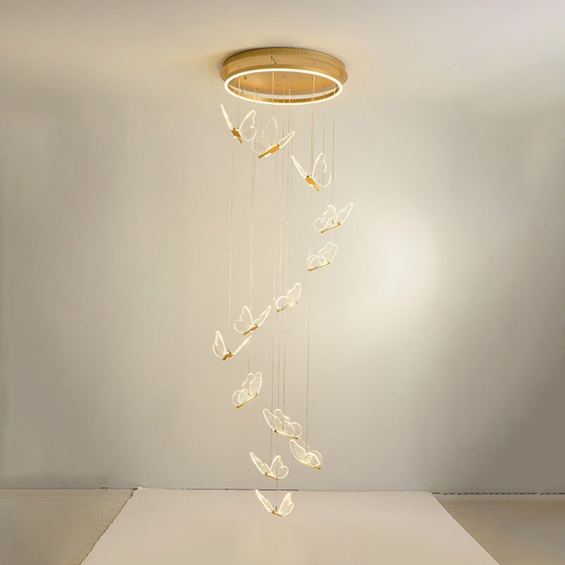 Butterfly Spiral Treppe Deckenbeleuchtung Acryl moderner LED-Multi-Licht-Anhänger in Gold