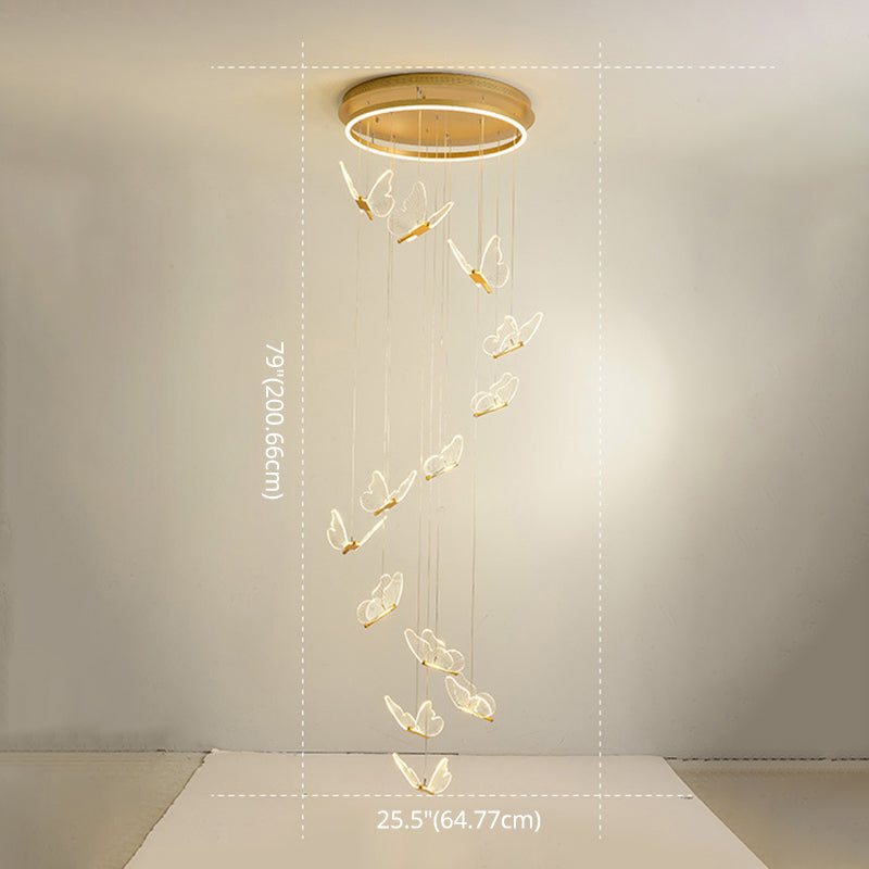 Butterfly Spiral Treppe Deckenbeleuchtung Acryl moderner LED-Multi-Licht-Anhänger in Gold