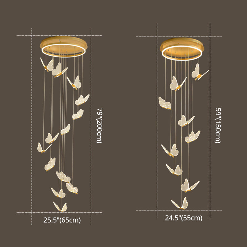 Butterfly Spiral Treppe Deckenbeleuchtung Acryl moderner LED-Multi-Licht-Anhänger in Gold