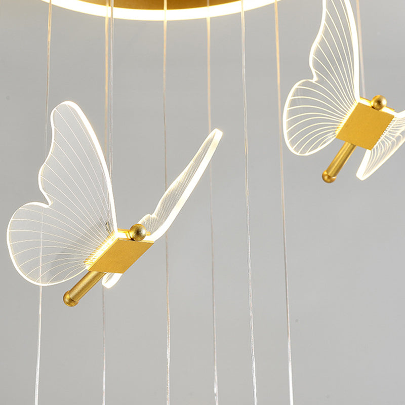 Butterfly Spiral Treppe Deckenbeleuchtung Acryl moderner LED-Multi-Licht-Anhänger in Gold