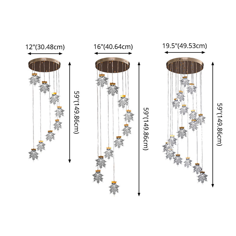 Foglie d'acero cluster a sospensione semplicità lampada a sospensione a LED in oro acrilico per scale