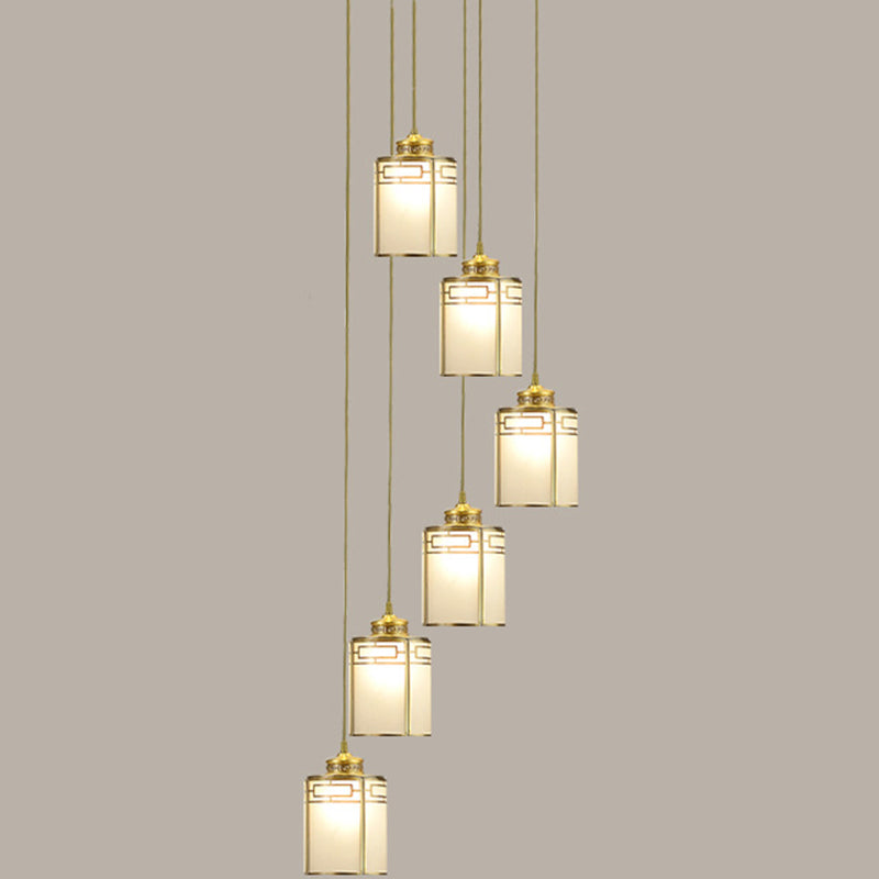 Lampada a sospensione cilindrica bianca in vetro bianco glassata Modern Modern Brass Multiple Hanging Lights for Duplex House