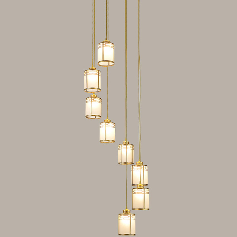 Lampada a sospensione cilindrica bianca in vetro bianco glassata Modern Modern Brass Multiple Hanging Lights for Duplex House