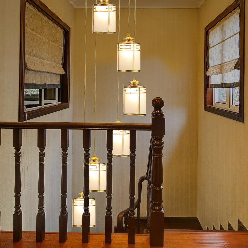 Lampada a sospensione cilindrica bianca in vetro bianco glassata Modern Modern Brass Multiple Hanging Lights for Duplex House