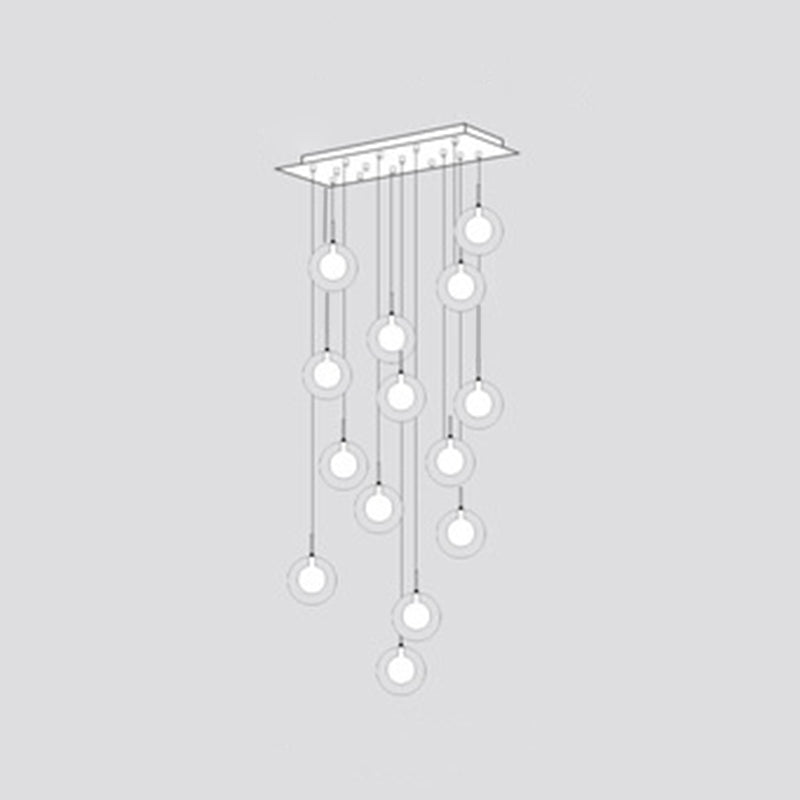 Minimalist Bubbles Multi Pendant Light Fixture Frosted White-Clear Glass Spiral Stairs Suspension Light