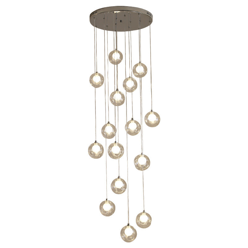 Minimalist Bubbles Multi Pendant Light Fixture Frosted White-Clear Glass Spiral Stairs Suspension Light