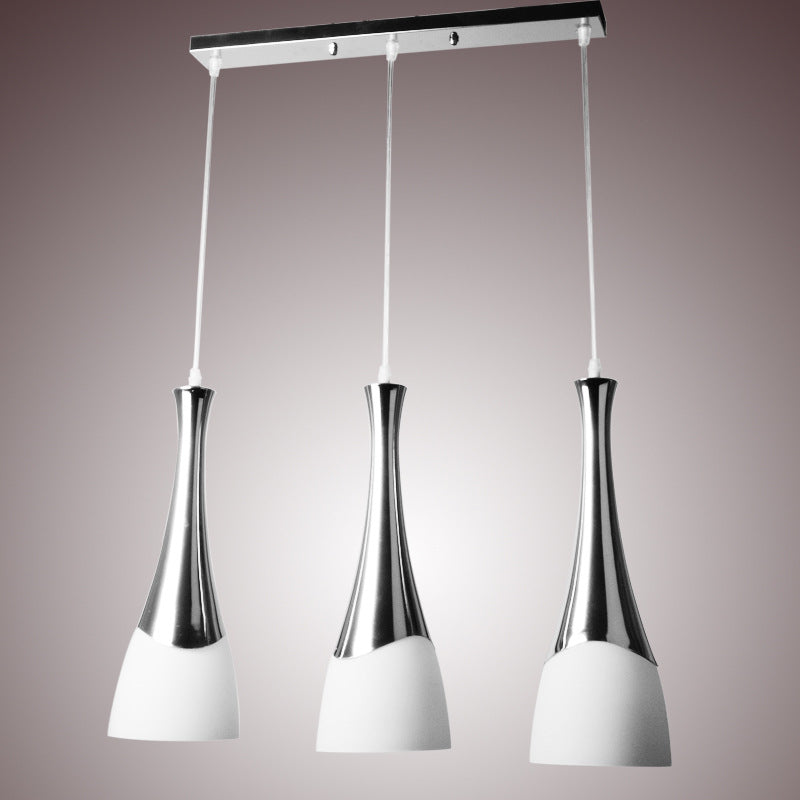 Lampada sospesa a forma di imbuto in argento Multi ciondoli in vetro bianco in stile moderno