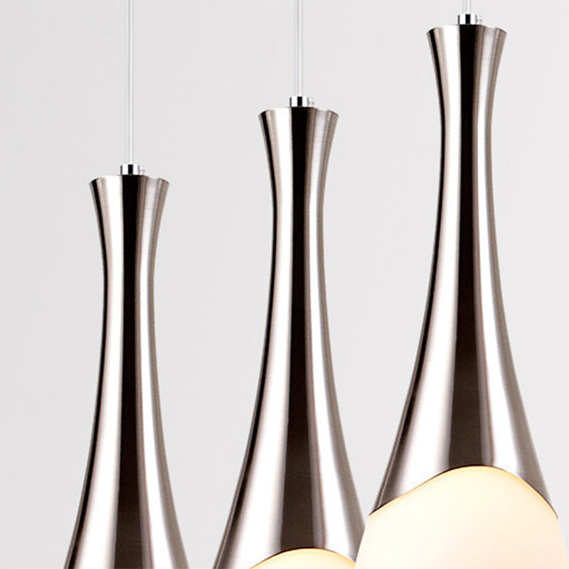 Lampada sospesa a forma di imbuto in argento Multi ciondoli in vetro bianco in stile moderno