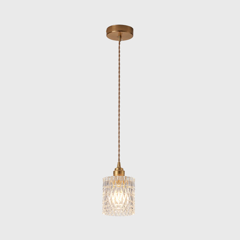Modern Style Small Pendant Lamp Clear Glass Single-Bulb Bedside Pendulum Light in Brass