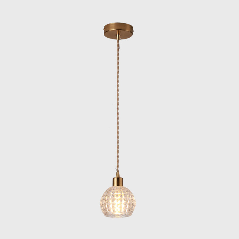 Modern Style Small Pendant Lamp Clear Glass Single-Bulb Bedside Pendulum Light in Brass