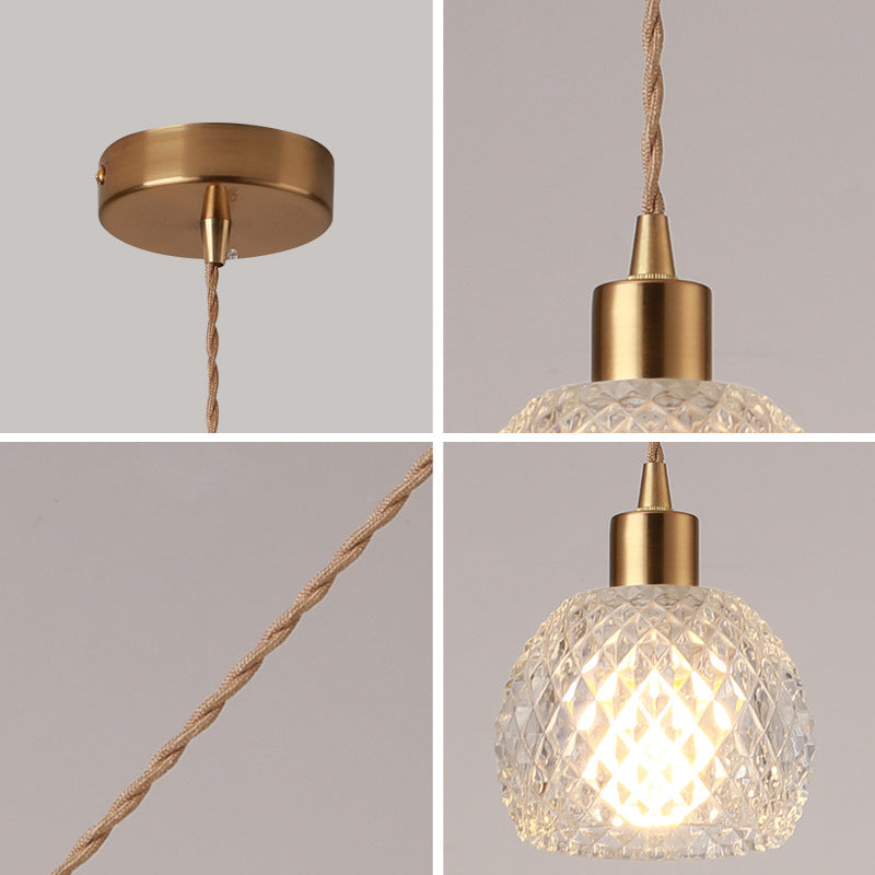 Modern Style Small Pendant Lamp Clear Glass Single-Bulb Bedside Pendulum Light in Brass