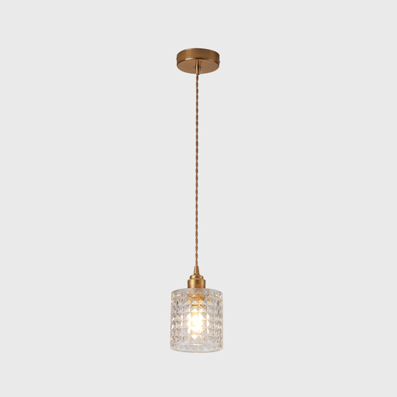 Modern Style Small Pendant Lamp Clear Glass Single-Bulb Bedside Pendulum Light in Brass
