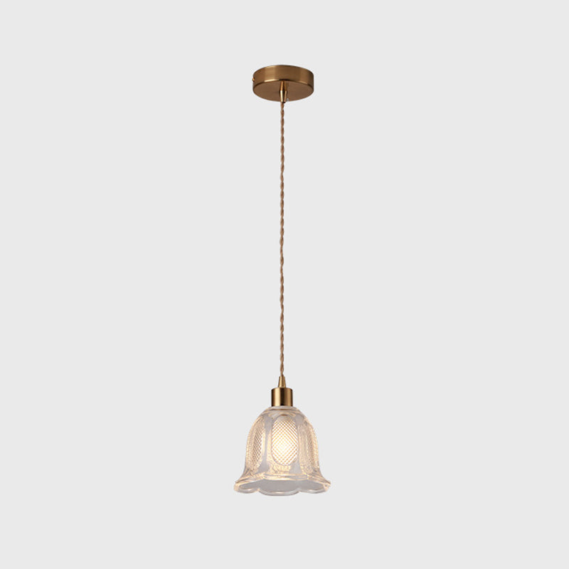 Modern Style Small Pendant Lamp Clear Glass Single-Bulb Bedside Pendulum Light in Brass