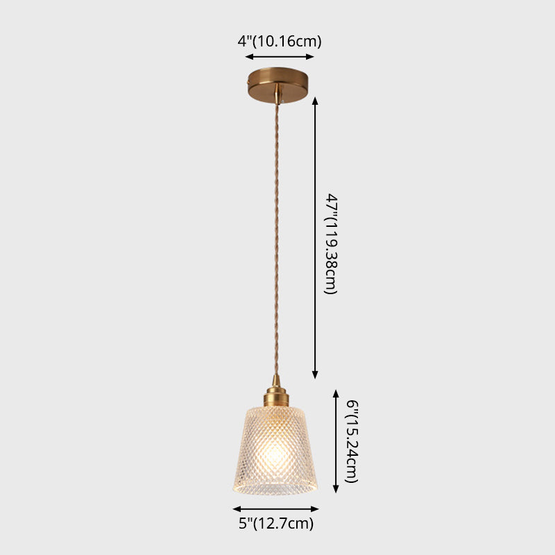 Modern Style Small Pendant Lamp Clear Glass Single-Bulb Bedside Pendulum Light in Brass