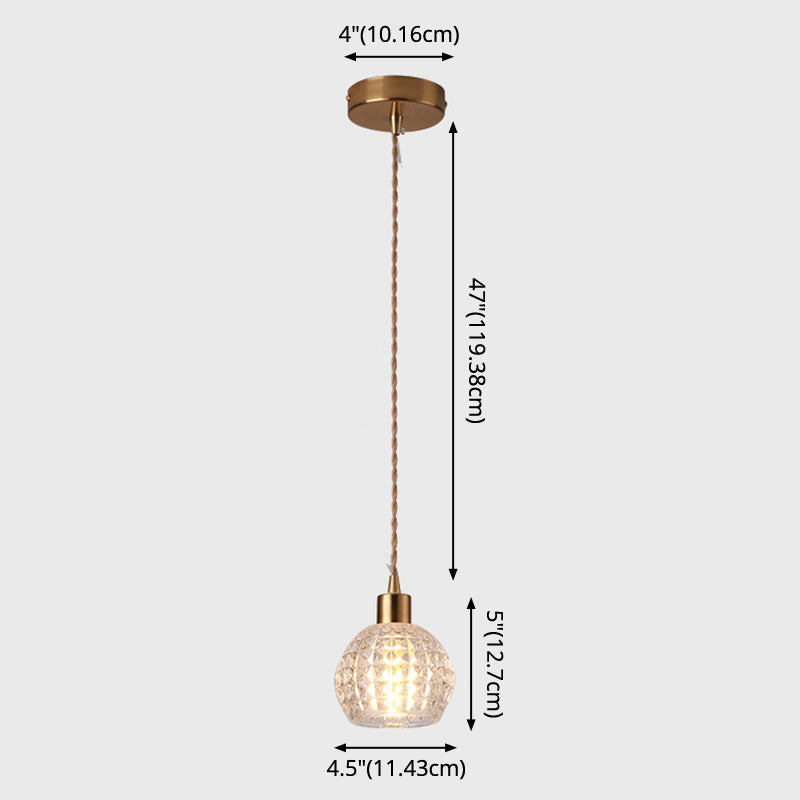 Modern Style Small Pendant Lamp Clear Glass Single-Bulb Bedside Pendulum Light in Brass