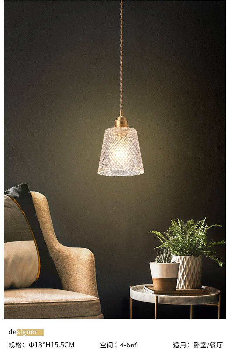 Modern Style Small Pendant Lamp Clear Glass Single-Bulb Bedside Pendulum Light in Brass