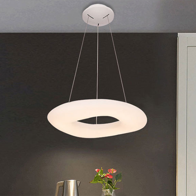White Loop Hanging Light Fixture Minimalist LED Acrylic Suspension Lamp for Dining Room