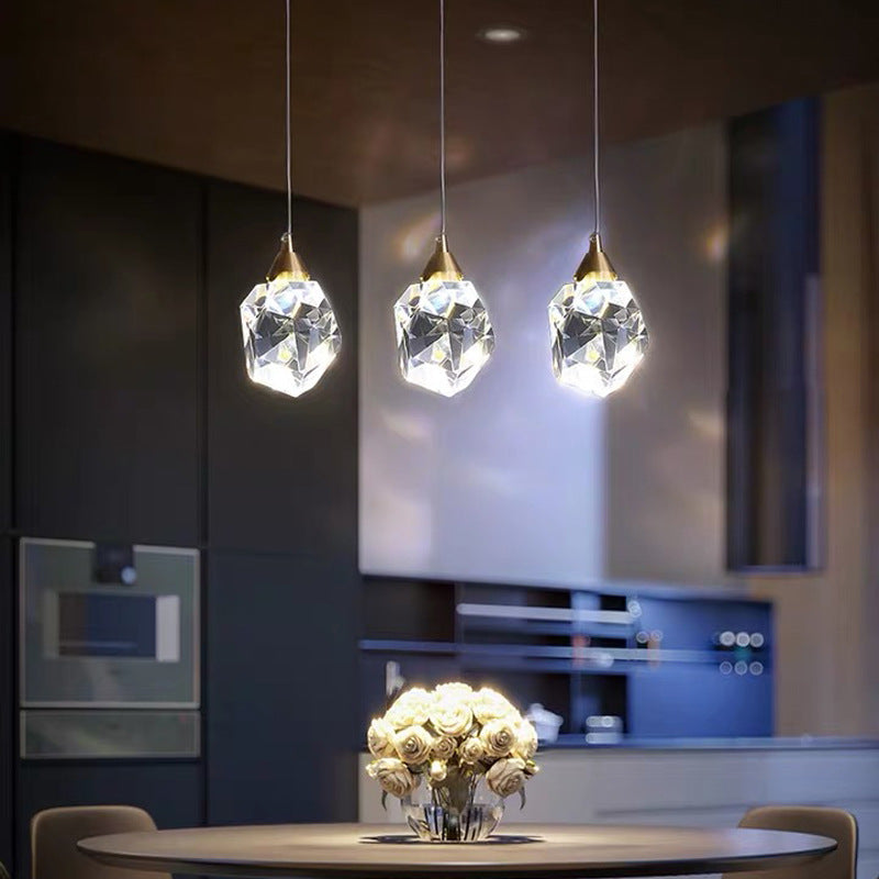 Crystal Stone Shaped LED Hanging Lamp Simple 1-Light Clear Pendant Light for Dining Room