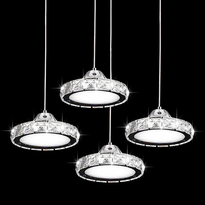 Chrome Finish Circular LED Pendant Modern Crystal Embedded Hanging Ceiling Light